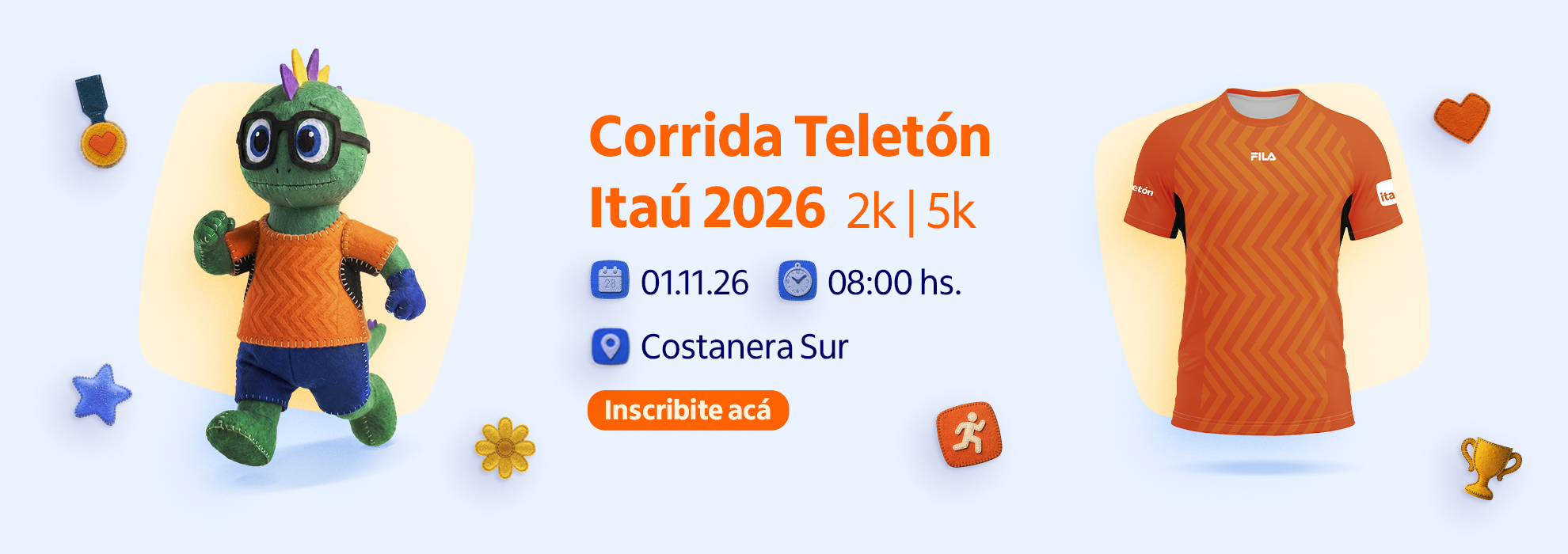 Afiche de la Corrida Teletón Itaú 2026: 2K y 5K, el 1 de noviembre a las 08:00 en Costanera Sur.