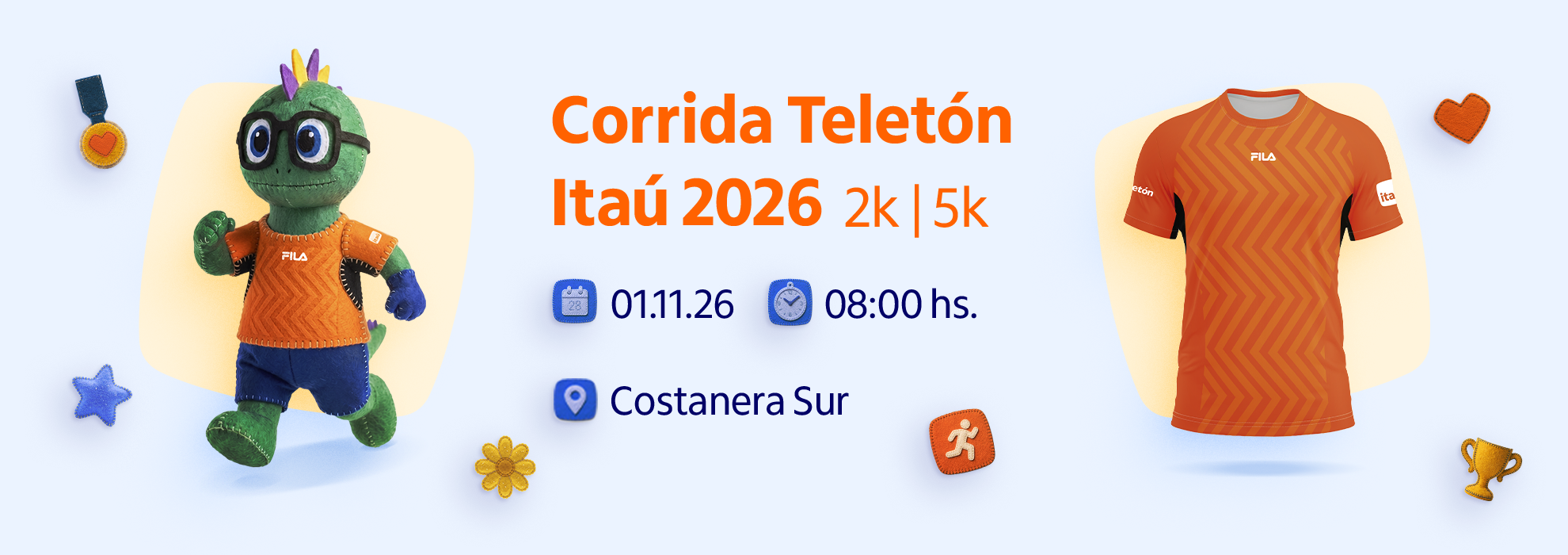 Afiche de la Corrida Teletón Itaú 2026: 2K y 5K, el 1 de noviembre a las 08:00 en Costanera Sur.